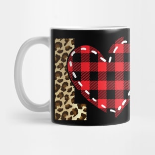 Plaid heart valentines day leopard text LOVE Mug